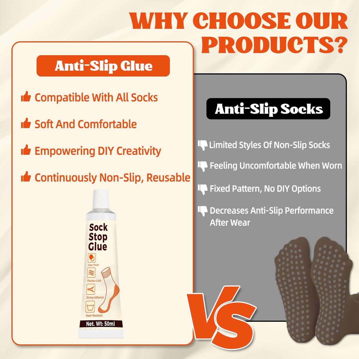 Sock Stop, Transparent Waterproof Sock Glue for Bath Mat, Anti Slip Socks, Carpets, Blankets, Washable Sock Stop Anti Slip Adhesive with Tip Applicator to Enhanced Grip (50ml) BST220
