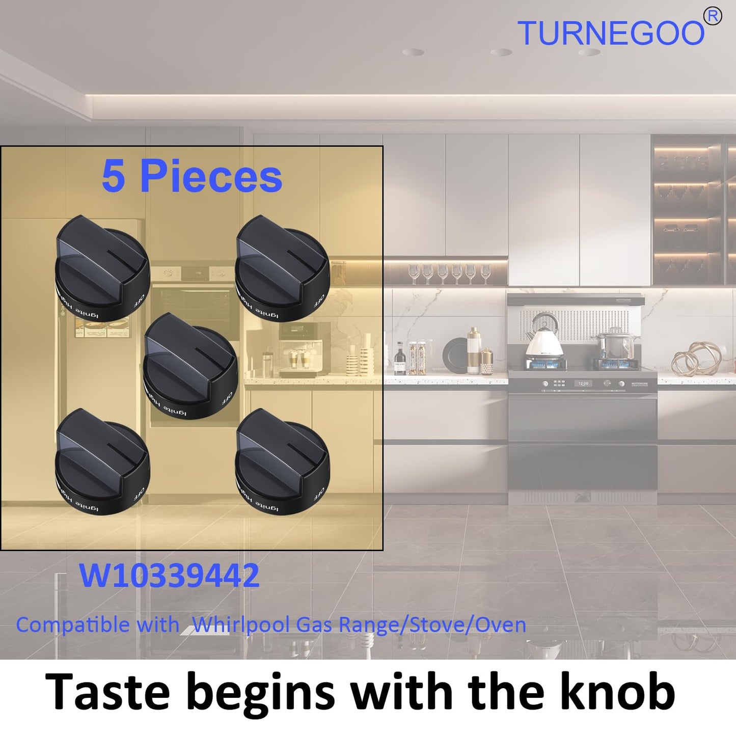 5 Pieces Upgrade W10339442 Stove Knobs Replacements, Only Compatible with Whirlpool Gas Range/Oven/Stove Knobs (Black) BST220