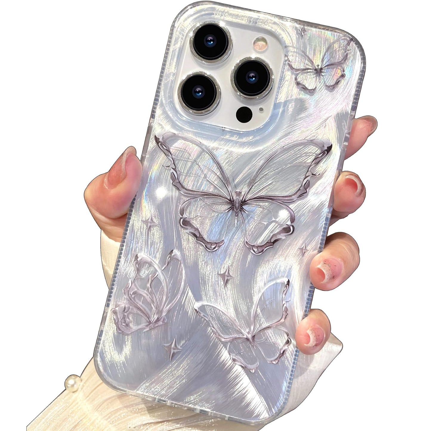 I-MGAE-IN-AR Compact Case for iPhone 16 Holographic Cloud Design,Cute Trendy Soft Slim TPU Shockproof Protective Phone Cases Cover for Women Girls Aesthetic Glitter WN420