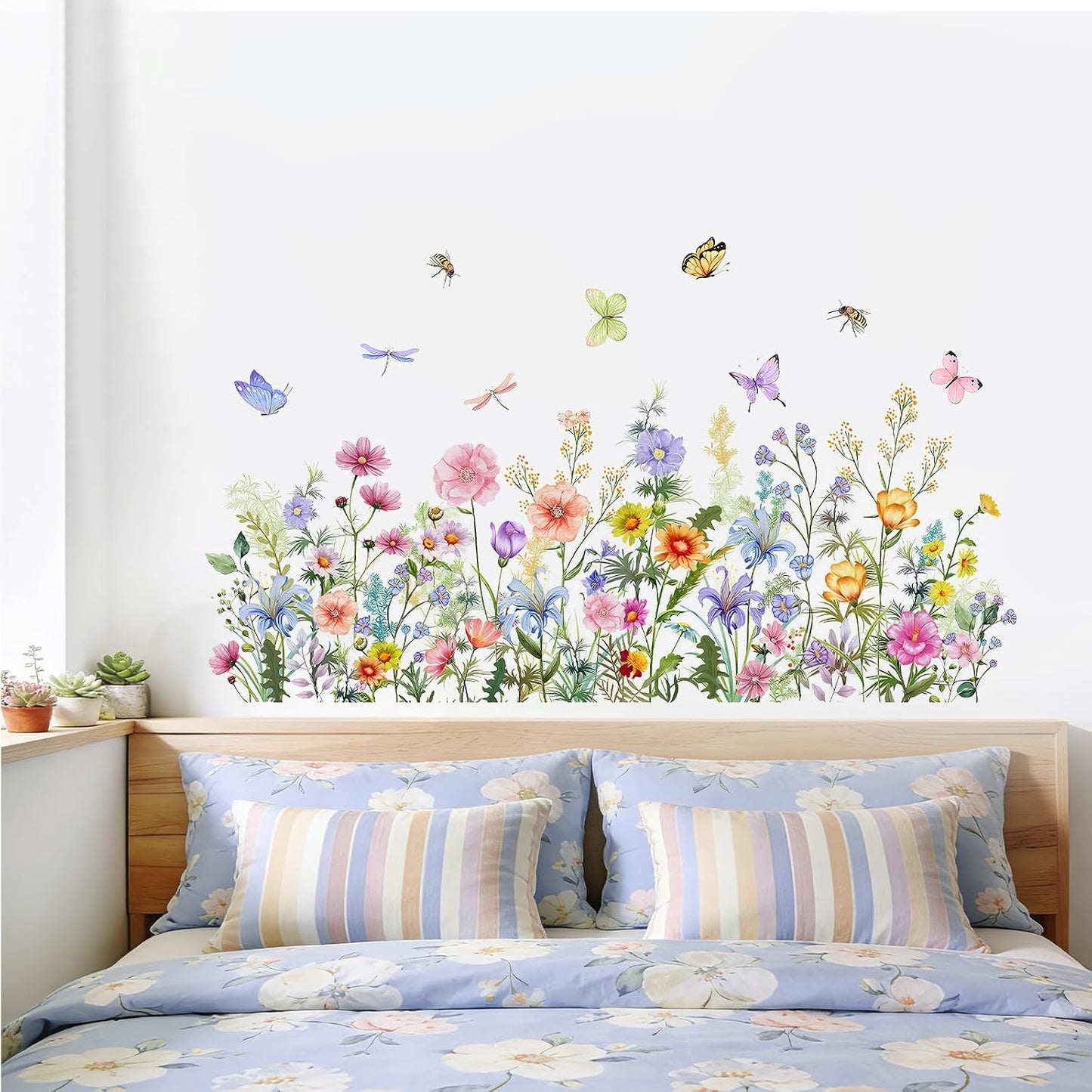 Watercolor Wildflower Butterfly Wall Decals Peel Stick Room Decor BST326L