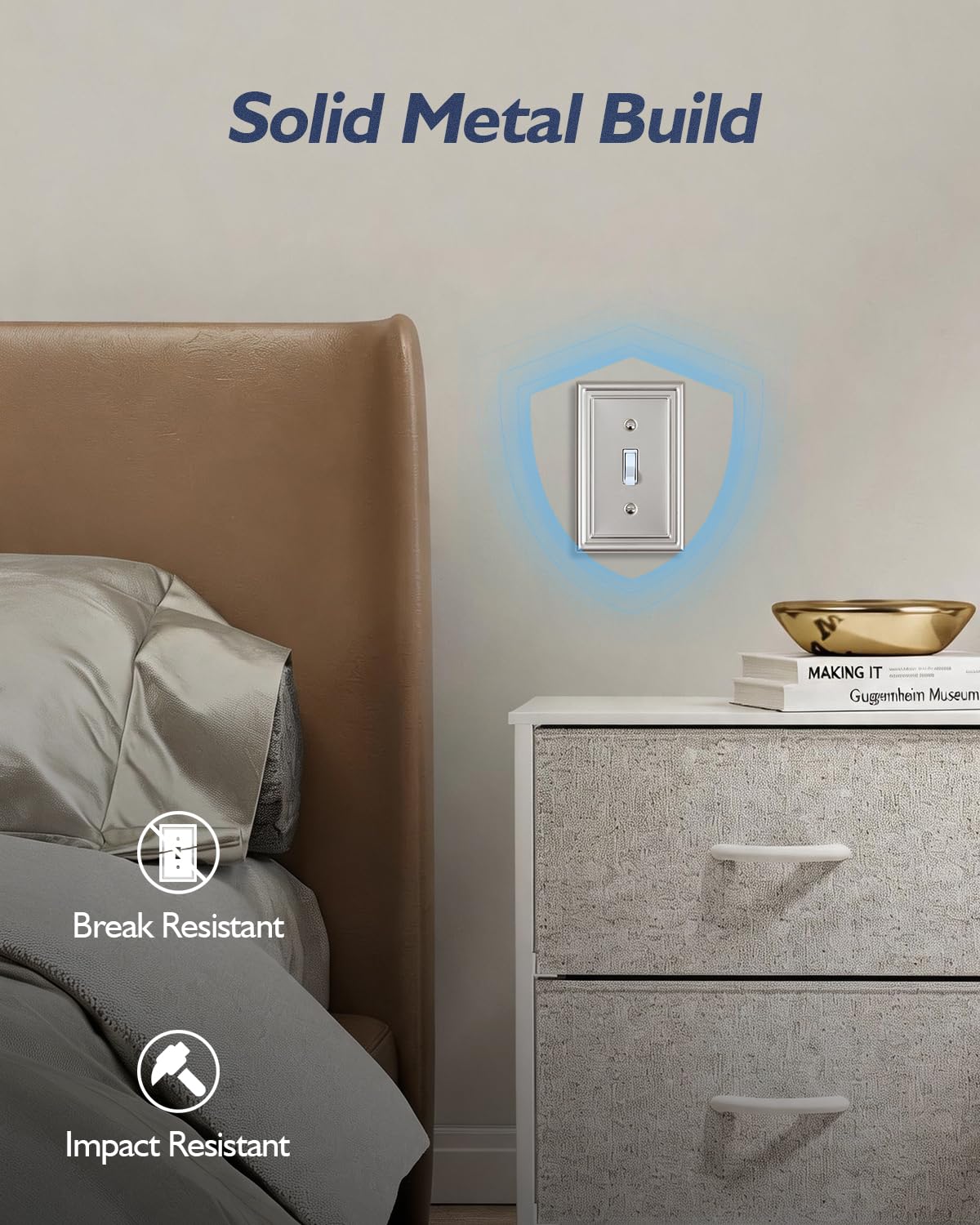Decorative Metal Wall Plates, Switch Plates Outlet Covers (Off White/1 Decorator 4 Pack) WN420