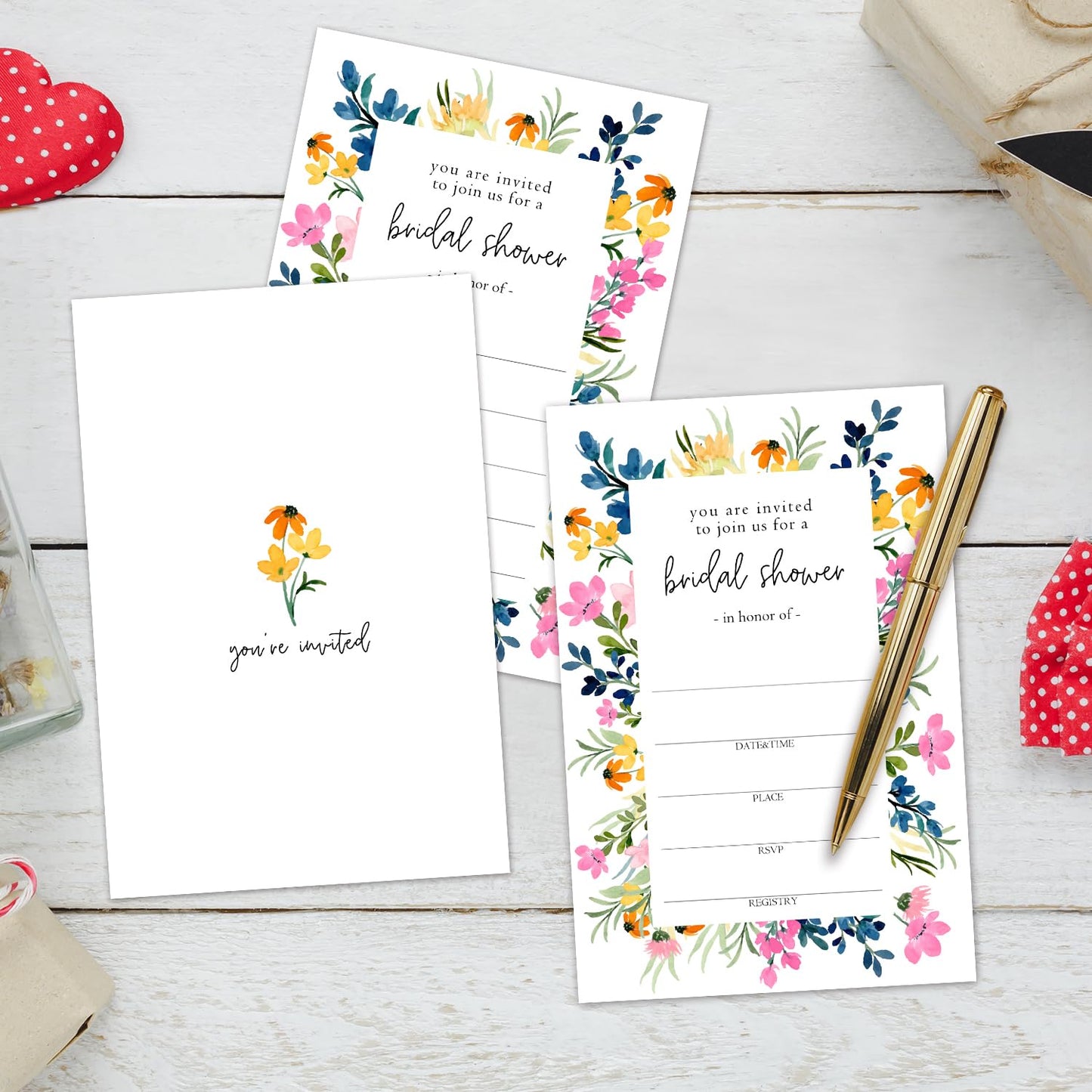 50 Years Anniversary Bridal Shower Invitations Cards, Set of 25 Gold Foil Floral Fill in Style 50th Year Wedding Invites Cards with Envelopes for Couples Marriage Party Supplies-T05 WN420