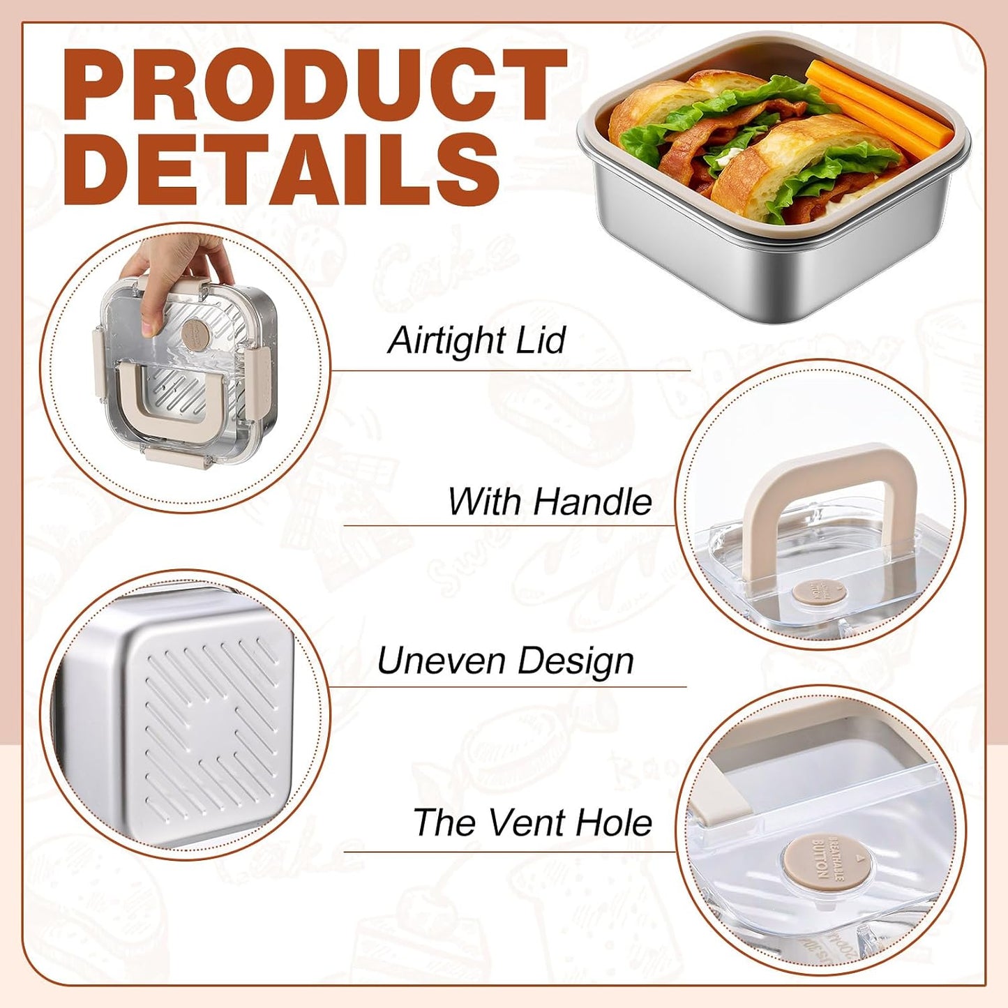 2 Pack 40oz Stainless Steel Sandwich Containers Leakproof & Airtight Seal Lid Reusable for Sandwiches, Snacks, Food Storage BST202
