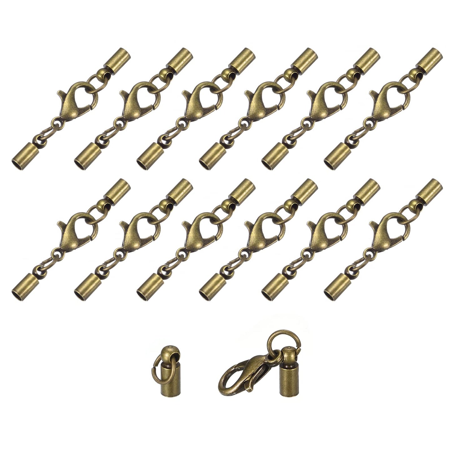 uxcell 20Sets Leather Cord End Caps with Lobster Claw Clasps Fit 4.5mm Cords, Barrel Terminators for DIY Making Leather Bracelets, Bronze Tone BST326L