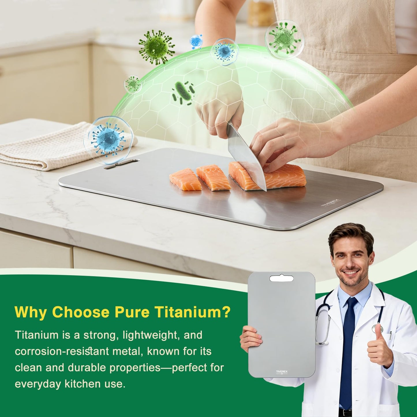 Titanium Cutting Board Set of 3, 100% Pure Titanium Cutting Boards for Kitchen, Easy to clean, Dishwasher, Double Sided Non Toxic Food-Grade Chopping Boards for Meats, Fruits and Vegetables BST202