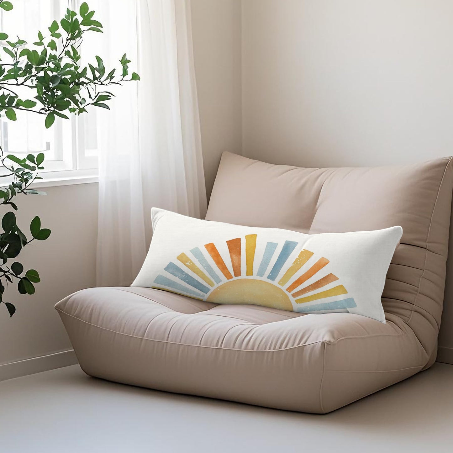 Boho Sun Sunshine 21x54 Body Pillow Cover Case, Modern Neutral Boho Horizontal Sun Sunset Sunrise Decorative Long Hug Pillow Cases for Bed Couch BST220