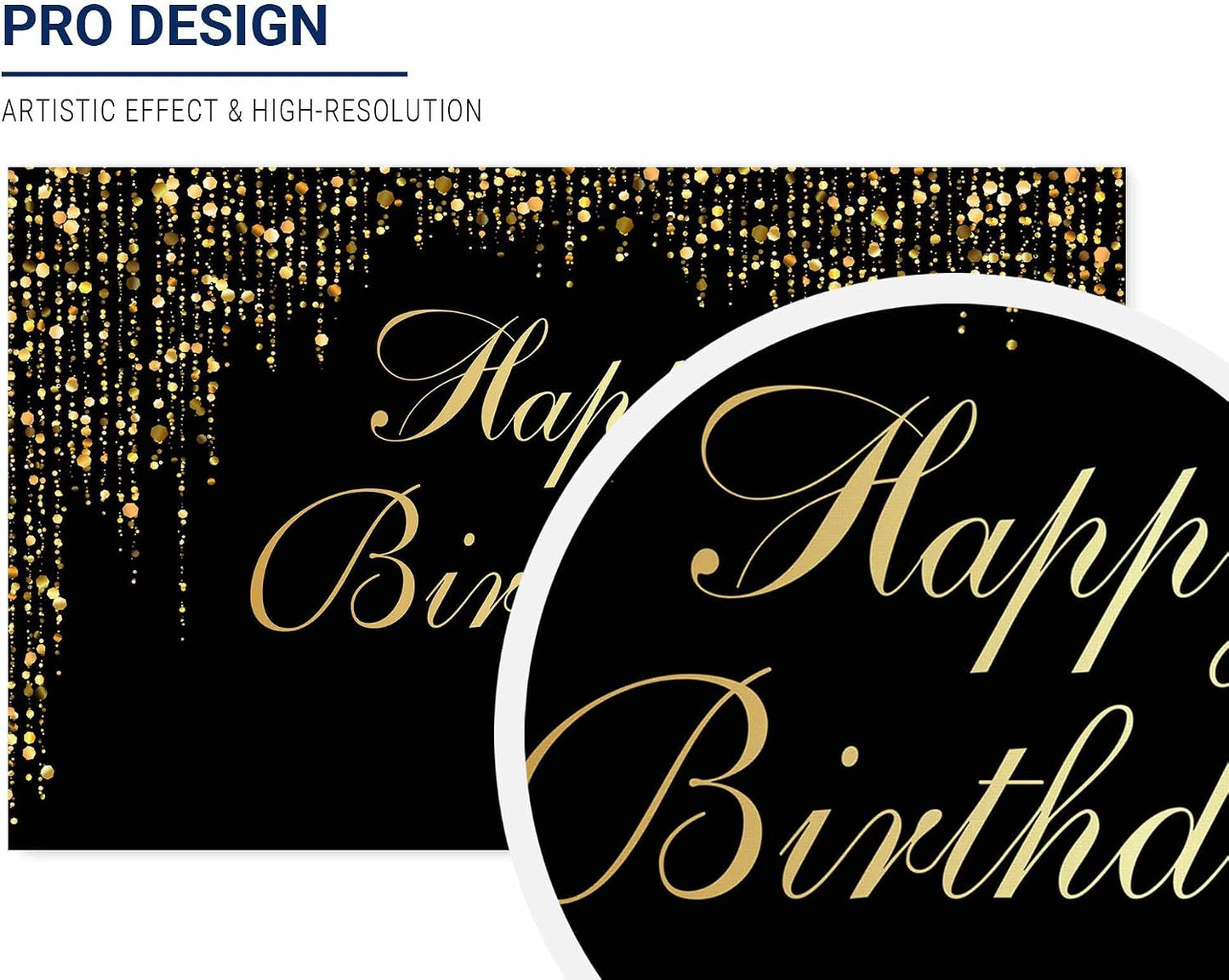 Allenjoy Happy Birthday Party Backdrop Black and Gold Glitter Bokeh Sequin Spots Photography Background Golden Sparkle Shining Dots Baby Milestone Banner Cake Table Decor Photo Booth Props WN420