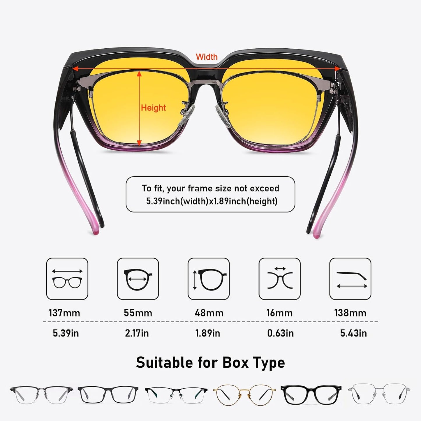 HAOLOTA Night Vision Driving Glasses Fit Over Glasses for Women Men, Anti Glare Polarized Nighttime Yellow Lens WN420