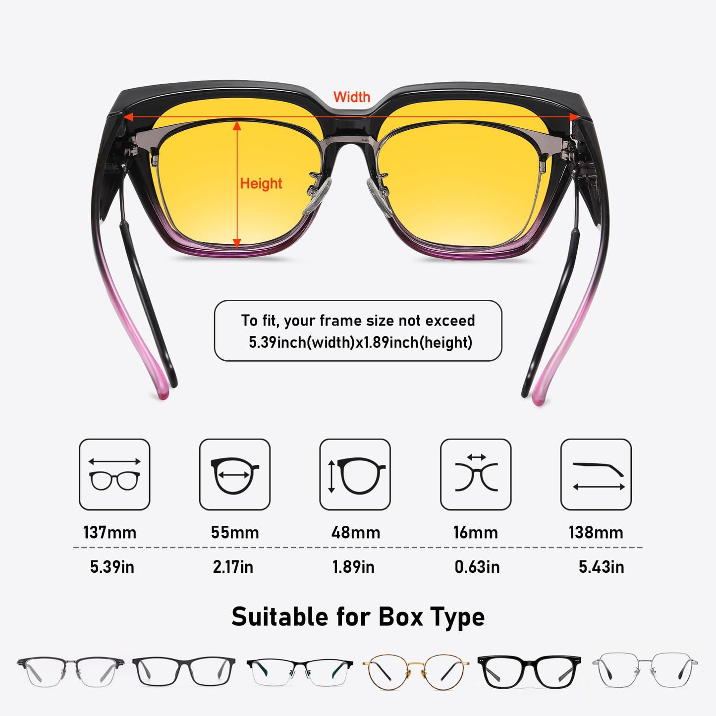 HAOLOTA Night Vision Driving Glasses Fit Over Glasses for Women Men, Anti Glare Polarized Nighttime Yellow Lens WN420