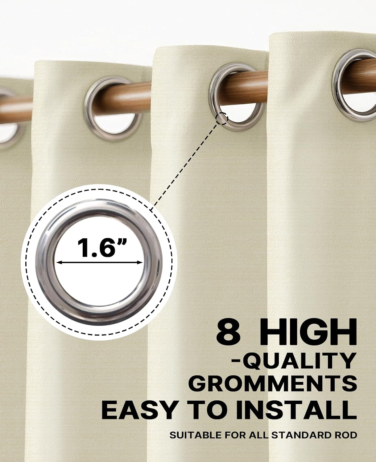 Beige Blackout Chenille Curtains 52x90 Inch - Thermal Insulated Room Darkening Drapes with Grommet, Ultra Soft Wrinkle Resistant Noise Reducing Window Treatments for Bedroom Living Room, 2 Panels Set BST202