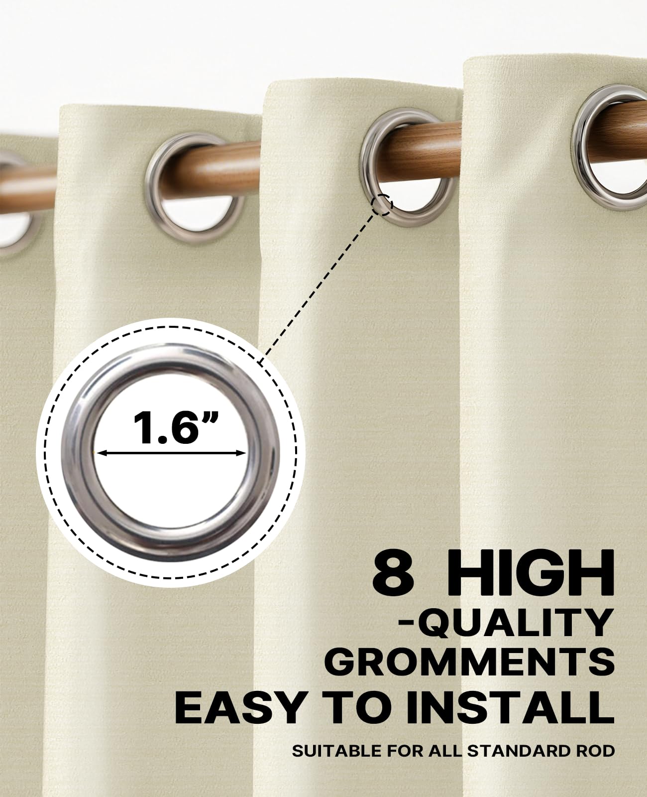 Beige Blackout Chenille Curtains 52x90 Inch - Thermal Insulated Room Darkening Drapes with Grommet, Ultra Soft Wrinkle Resistant Noise Reducing Window Treatments for Bedroom Living Room, 2 Panels Set BST202
