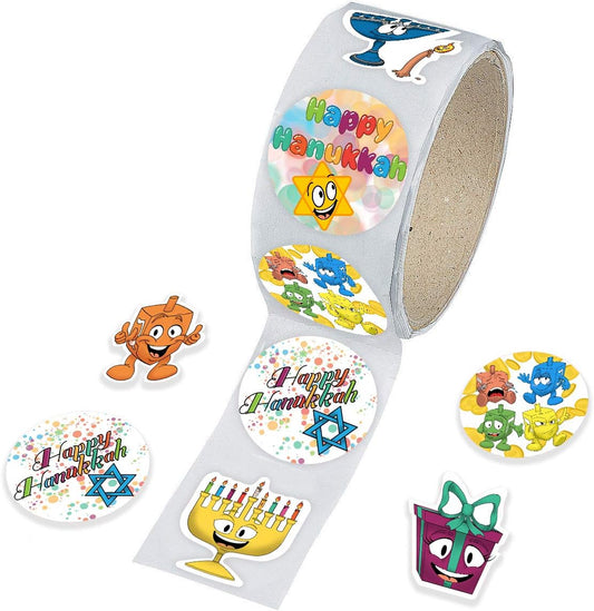 Hanukkah Sticker Roll, Chanukkah Menorah with Candle, Gift-Box, Dreidel, Happy Hanukkah Sticker 150 Count (Single Roll) BST326L
