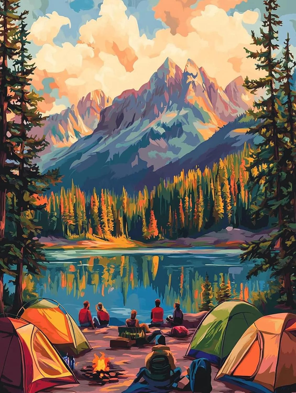 Mosaflare Sunset Landscape Paint by Numbers for Adults Beginner 16X20 inch | Lake Adult Paint by Number Kits on Canvas, DIY Acrylic Oil Easy Painting by Numbers for Home Wall Decor (Without Frame) BST326L