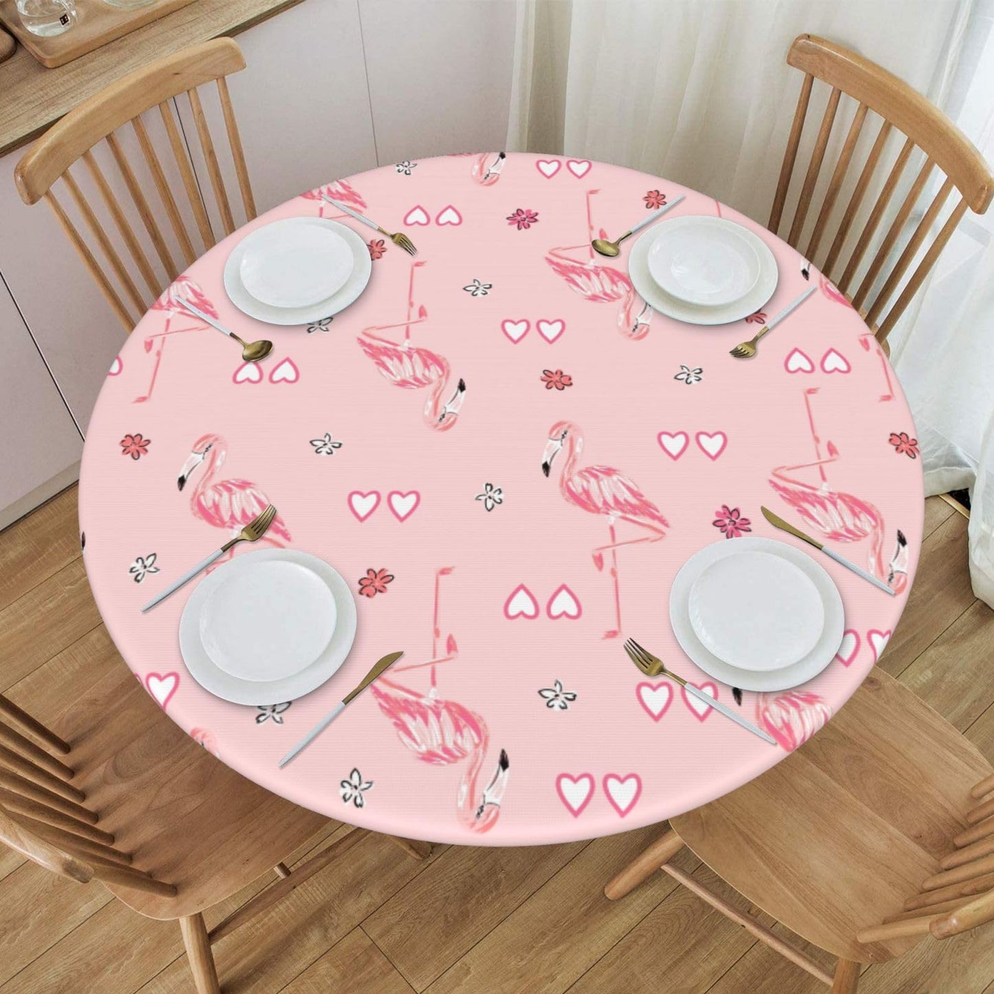 Blue Petal Mandala Pattern Tablecloth with Elastic Edge, Round Table Cover Washable Reusable Bohemian Table Cloths for Kitchen Dining Party, Medium (Fits 45-50 in) BST202