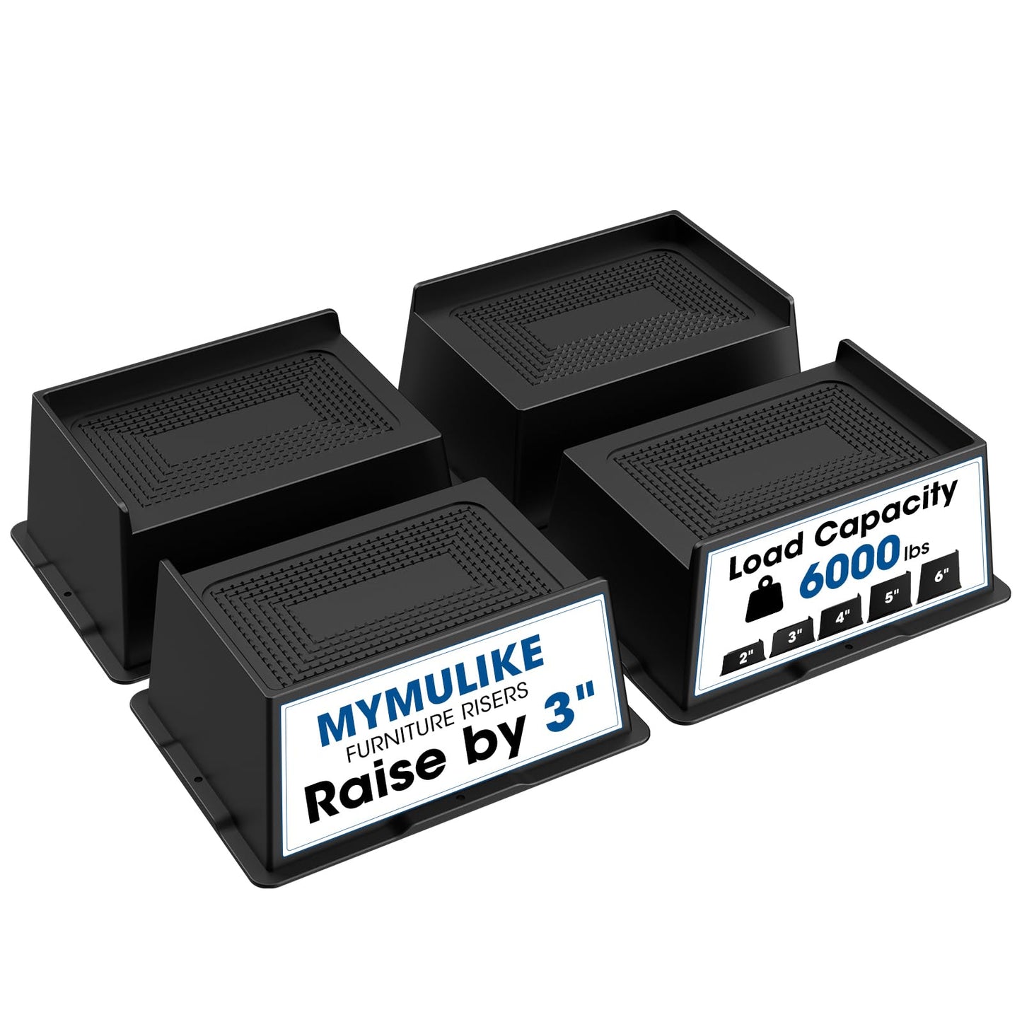 MYMULIKE Bed Risers 5 Inch Heavy Duty, Oversized Furnitures Risers 5 inch Support 6000 lbs, Bed Table Rising Blocks, Fits for Couch, Sofa, Chair, Furniture Lifts (Black 6 Pack) BST202