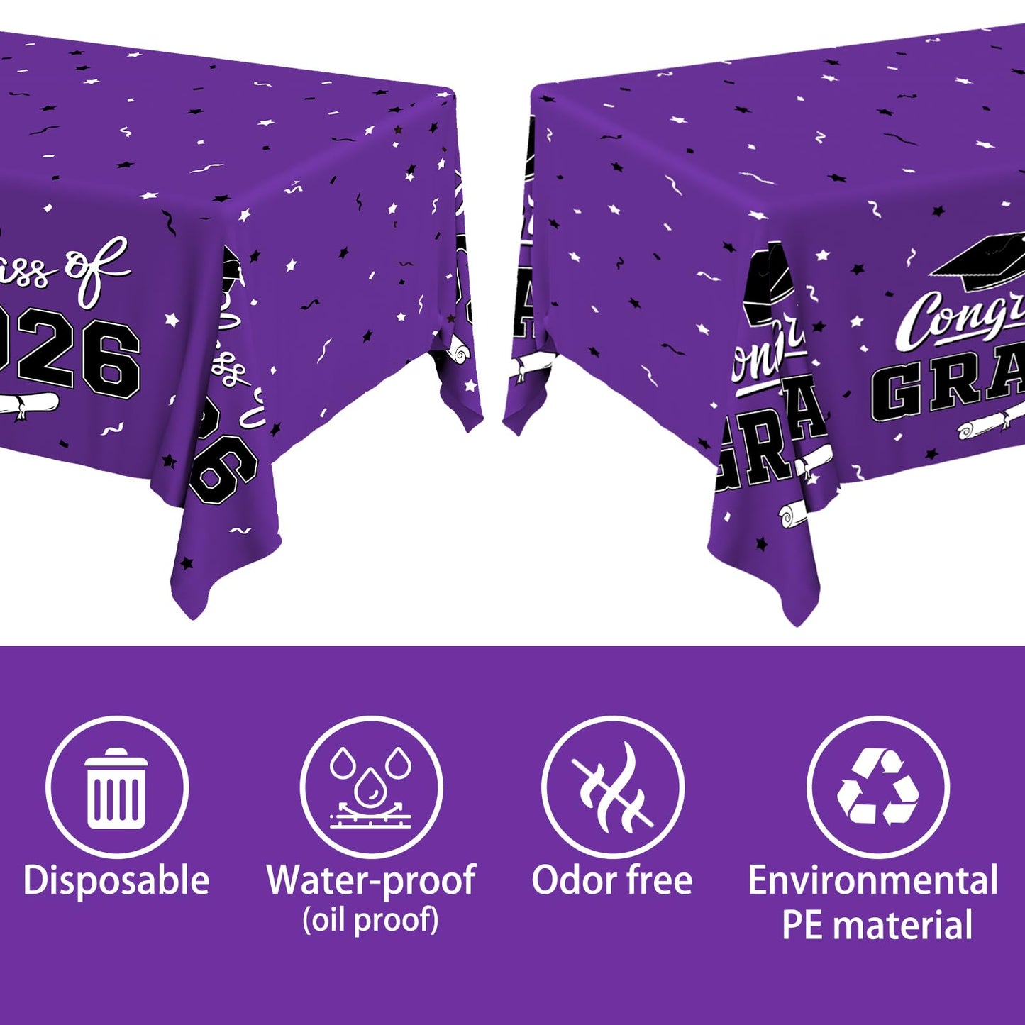 Gatherfun 2026 Graduation Decorations : 2-Pack Congrats Grad Disposable Tablecovers - Class of 2026 Red Themed Table Cloths, for Graduation Party Supplies & Graduation Backdrop, 54" X 108" BST326L