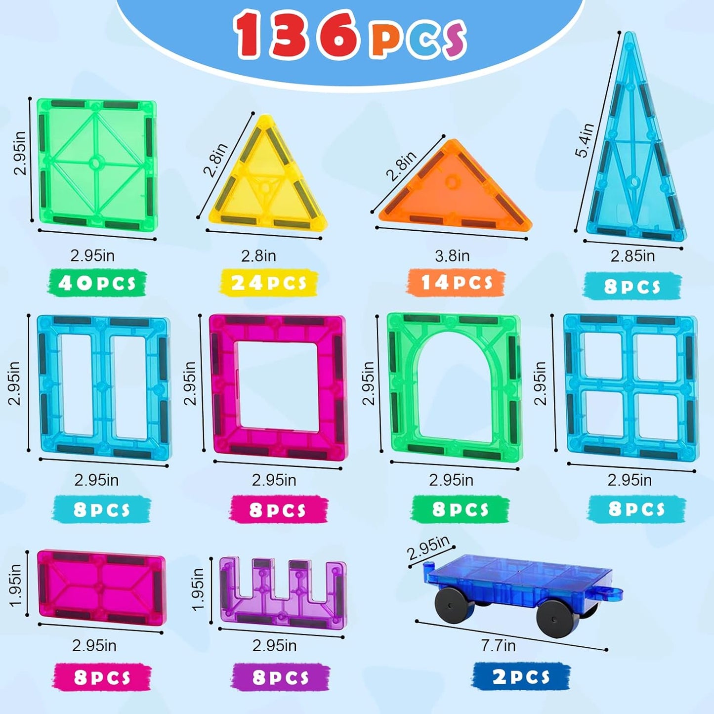 Gemmicc Magnetic Tiles Deluxe 136 PCS Building Blocks Magnet Toys 102