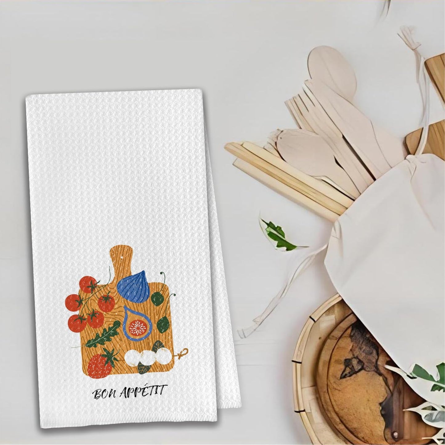 Bon Appetite Modern Kitchen Towels, Farmhouse French Dish Tea Towels for Kitchen, Gifts for Cooking Lovers Decorative Hand Towels, 16x24 Inch WN420
