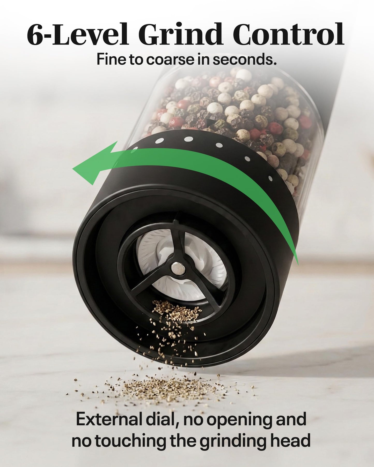 Electric Salt and Pepper Grinder Set - Black 2 Pack Battery Operated Mills with 95ml Large Capacity, Adjustable Coarseness, Built-in LED Light, Automatic Salt & Pepper Shakers for Kitchen BST220