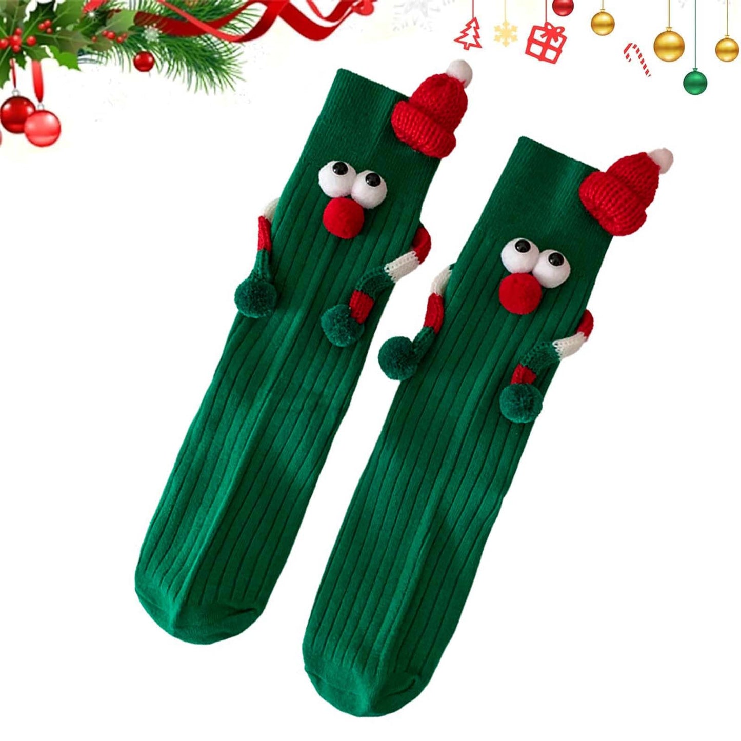 ARTSIM Magnetic Hand Holding Socks for Couple Friends Kids - 3D Doll Mid-Tube Cute Novelty Xmas Socks BST326H