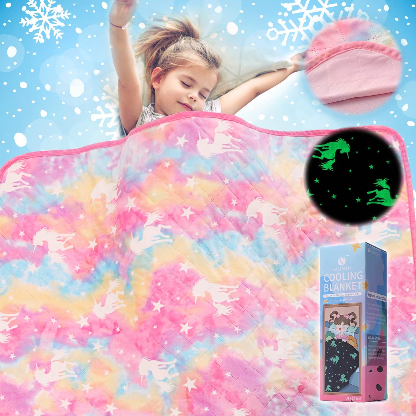 SALIMAH Glow in The Dark Blanket Unicorns Gifts for Girls, Toys for Girls Age 2 3 4 5 6 7 8 9 10 Year Old, Soft Kids Blankets Gifts for Grandkids Teens for Christmas Birthday, 50"x60" BST202
