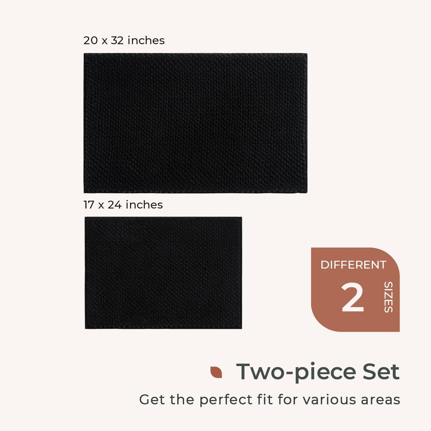 FRESHMINT Chenille Bathroom Rugs Sets 2 Piece 17"x24"+20"x32", Non-Slip Bath Mats, Absorbent Bath Rug, Washable Set of 2 Shower Floor Mat, Gray BST220