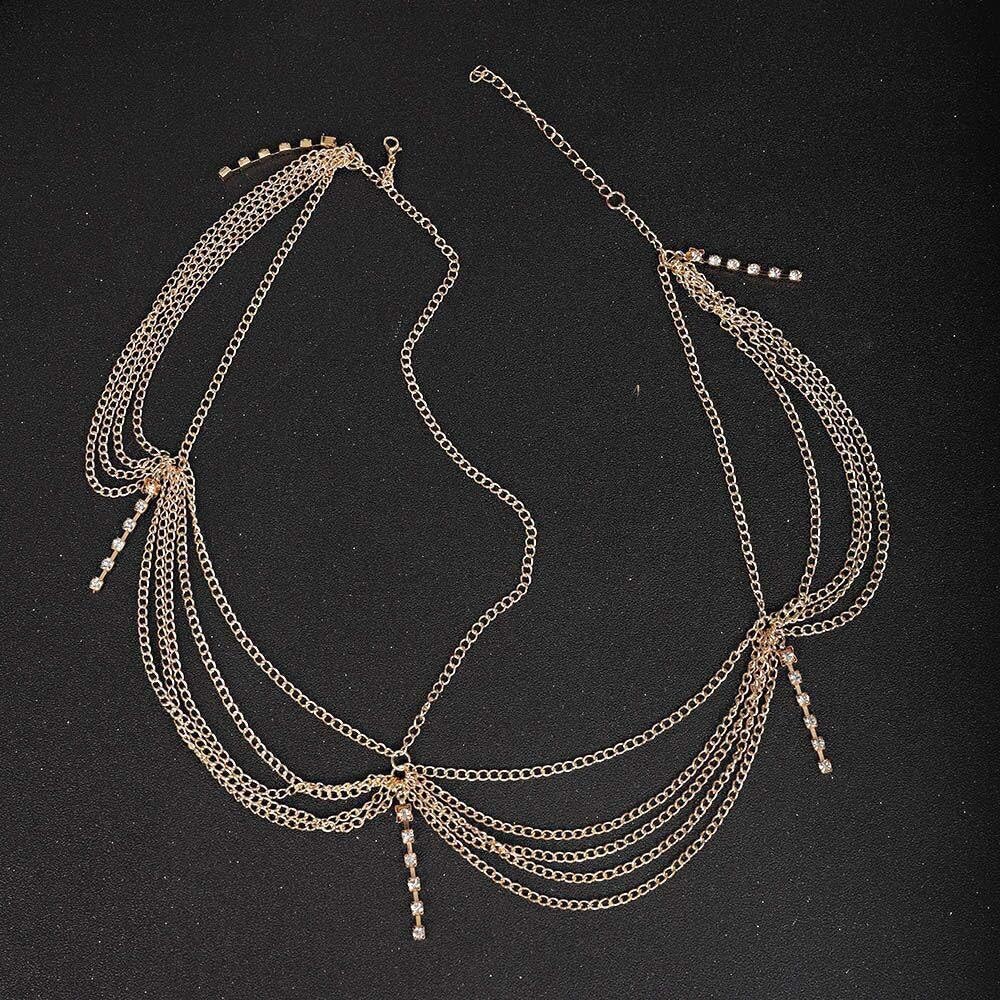 Gold Rhinestone Boho Head Chain,Goddess Headpiece,Festival Costume Headband Accessories for Bride Daily Hair Accessories Prom Makeup WN420