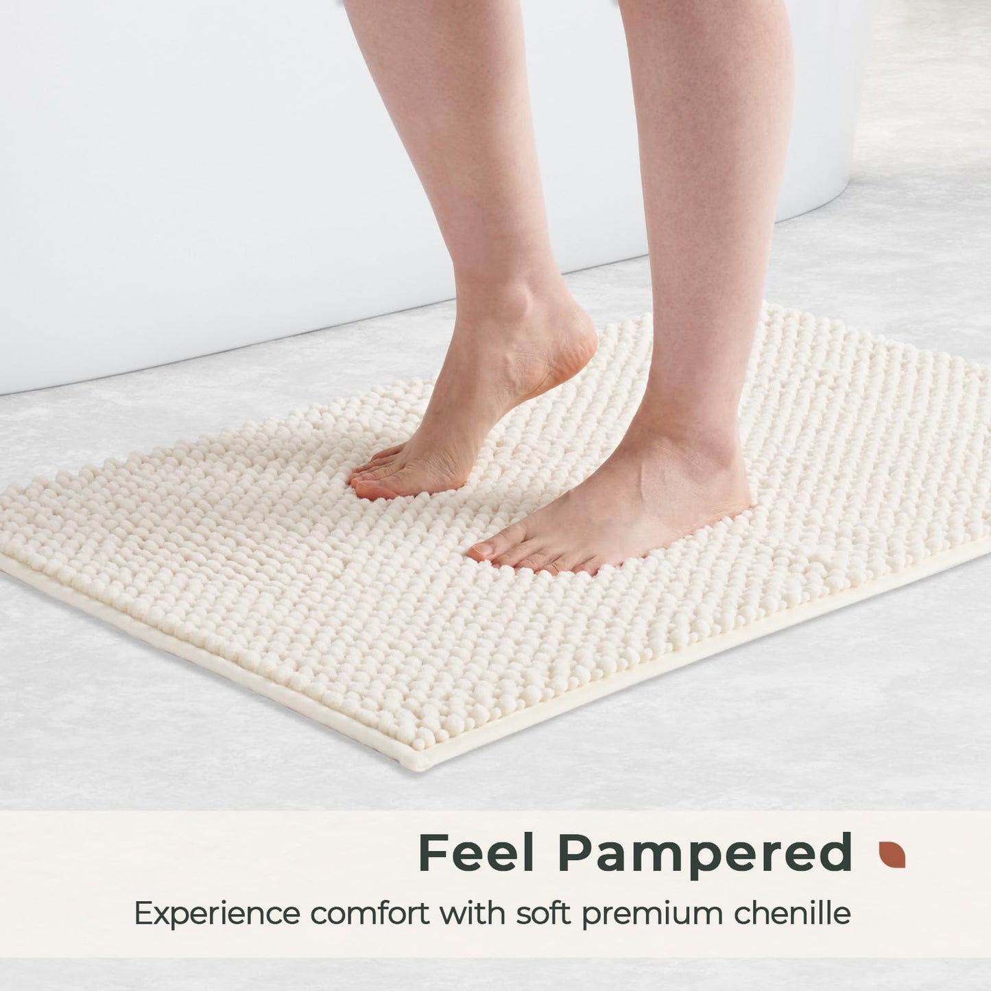 FRESHMINT Chenille Bathroom Rugs Sets 2 Piece 17"x24"+20"x32", Non-Slip Bath Mats, Absorbent Bath Rug, Washable Set of 2 Shower Floor Mat, Gray BST220