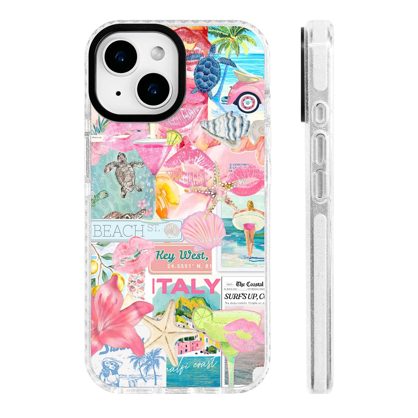 for iPhone 16 Pro Case [Military-Grade Drop Protection/Stylish Soft TPU Protective/Camera Protection/for Women & Girls] - Beach Party Collage Pattern with Mermaid WN420