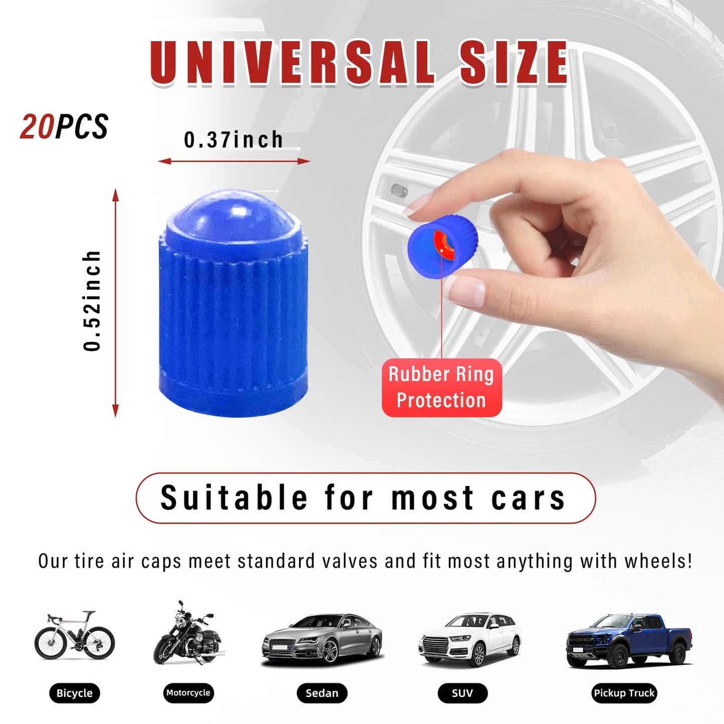Ziciner 25 PCS Tire Valve Stem Caps, Plastic Car Tyre Valve Cap with O Rubber Seal, Dustproof Airtight Seal Wheel Stem Covers, Universal Accessories for Cars, SUVs, Bicycles,Trucks (Red) WN420