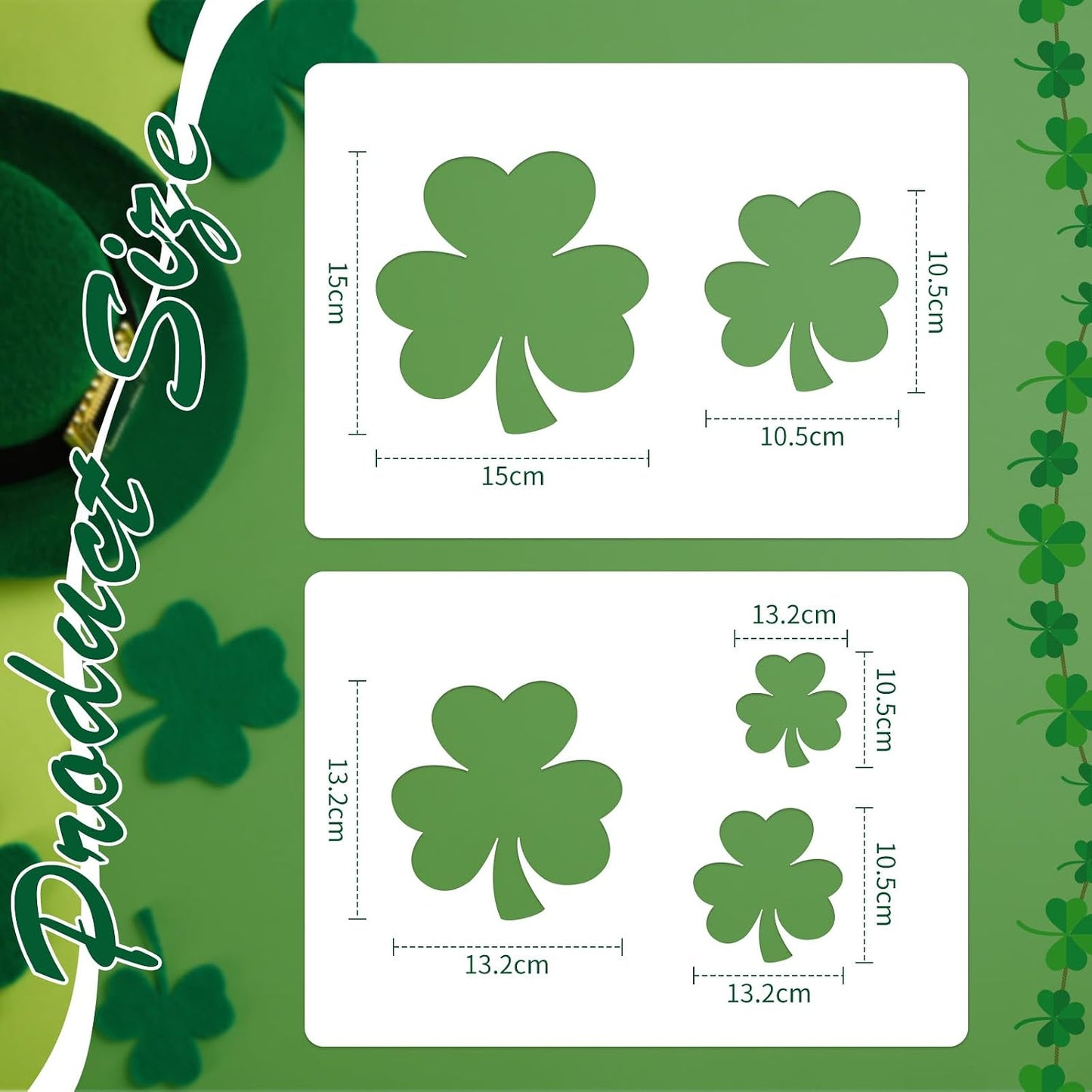 2 Packs Large Shamrock Stencil Reusable Irish Stencil for Yard Painting on Lawn, Paper, Wood, Fabric, Glass, Irish Project BST220