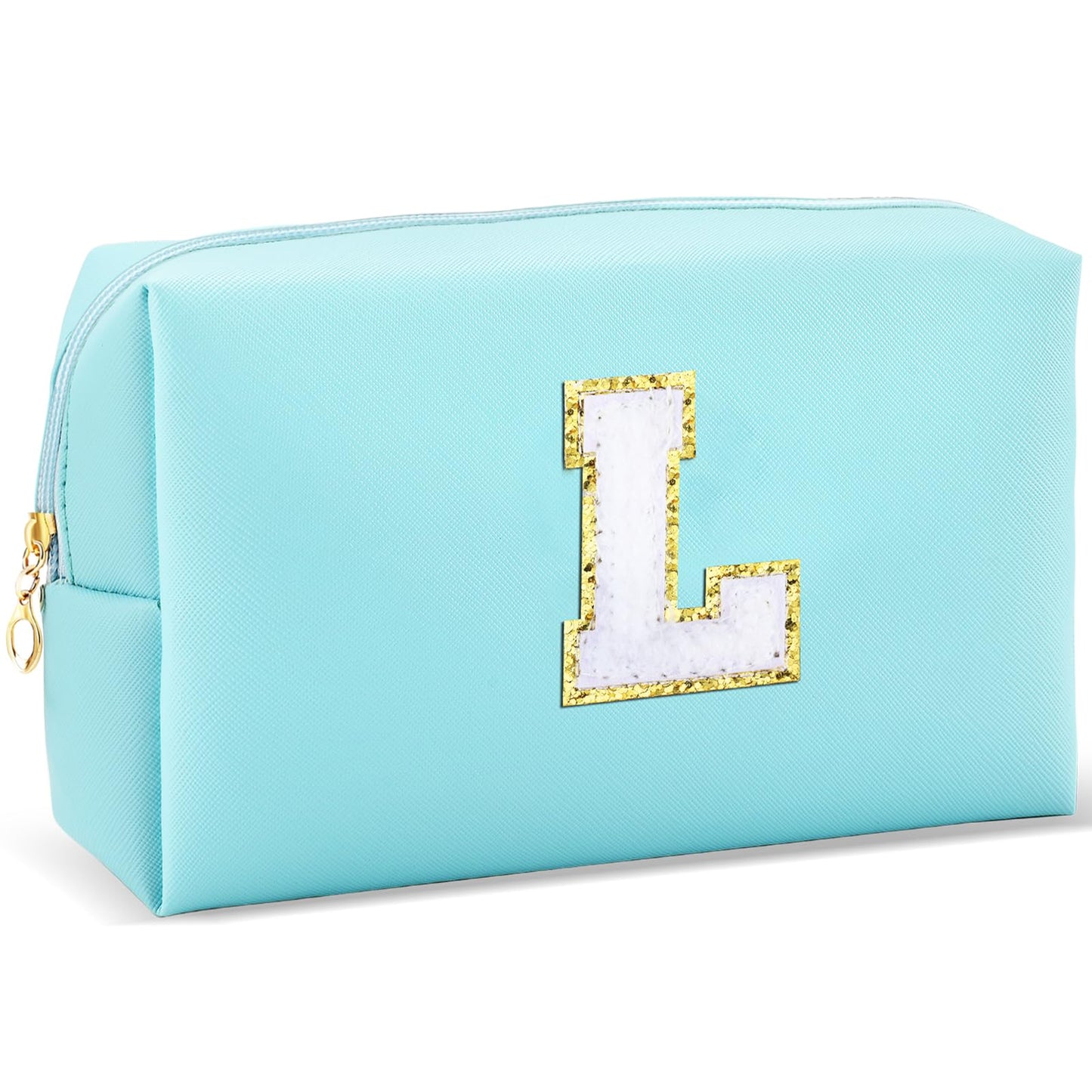 URSKYTOUS Gifts for Girls Initial Makeup Bag Personalized Cosmetic Bag with Zipper Cute Travel Toiletry Bag Waterproof PU Preppy Makeup Pouch Birthday Gift for Teen Girls Women(Blue P) BST326L