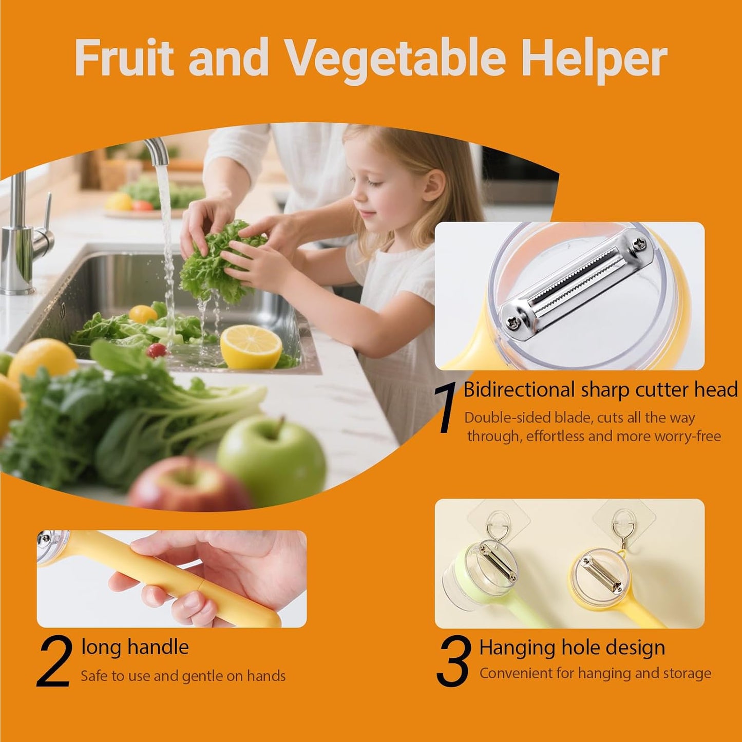 3-in-1 Vegetable Peeler with Storage Container - Stainless Steel Blade, Built-in Knife in Handle, Catches Peels, for Kitchen, Backyard BBQs, Picnics, Outdoor Parties - Easy Clean (Yellow) BST202