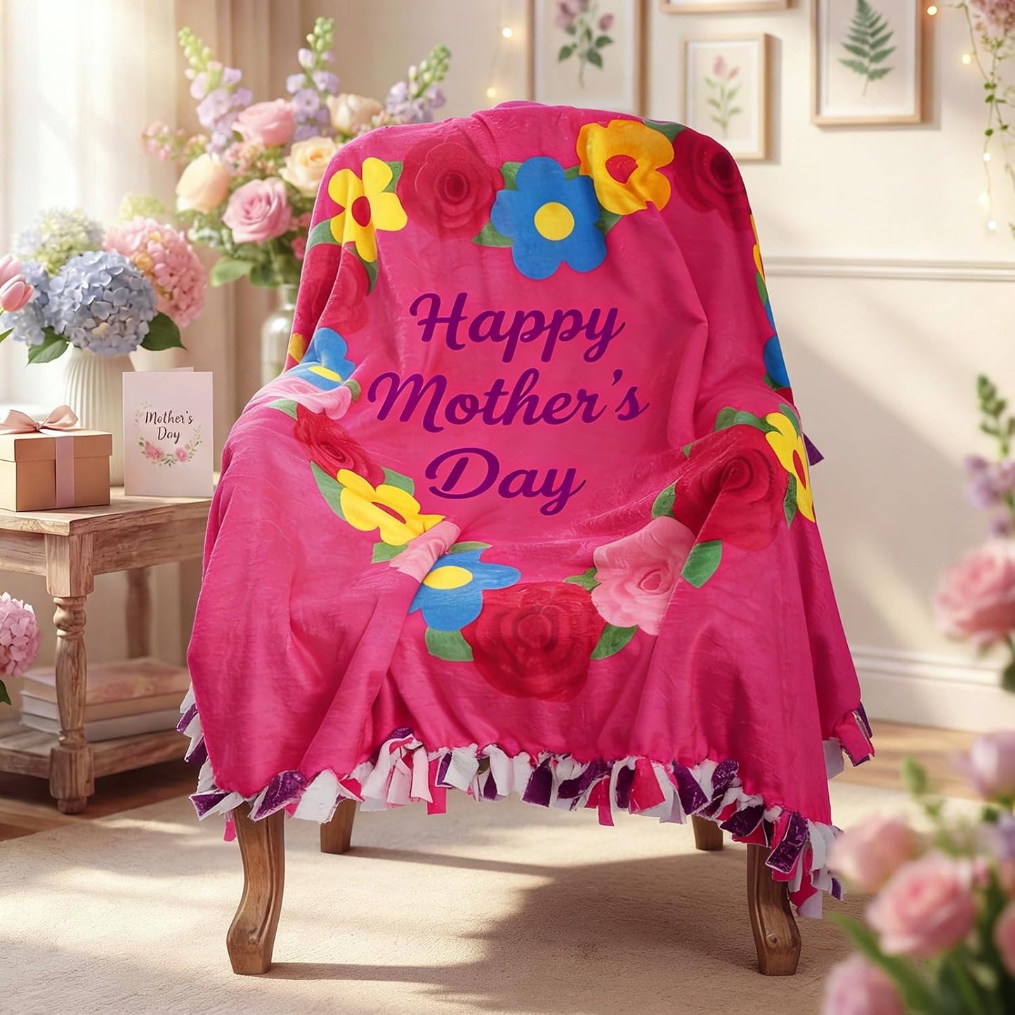 Chumia 2 Pcs/1 Set Mother's Day DIY Tie Blankets Fleece Kit Mom No Sew Blanket Craft 57 x 57 Inch No Sew Fleece Fabric Tie Knot Throw Make Happy Mother's Day Best Mom Appreciation Gifts for Bed Couch BST202