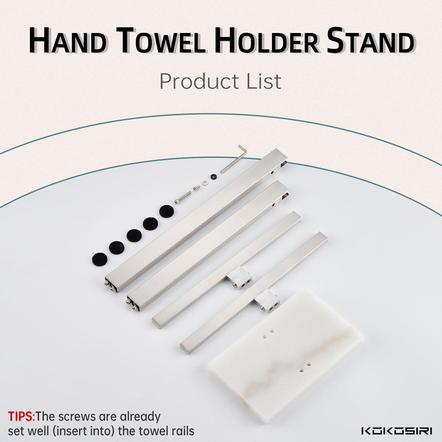 KOKOSIRI Hand Towel Holder Black Stand Towel Rack with Marble Base for Bathroom Kitchen Vanity Countertop, Stainless Steel 15.7'' Height THS0002-SM-BK BST202