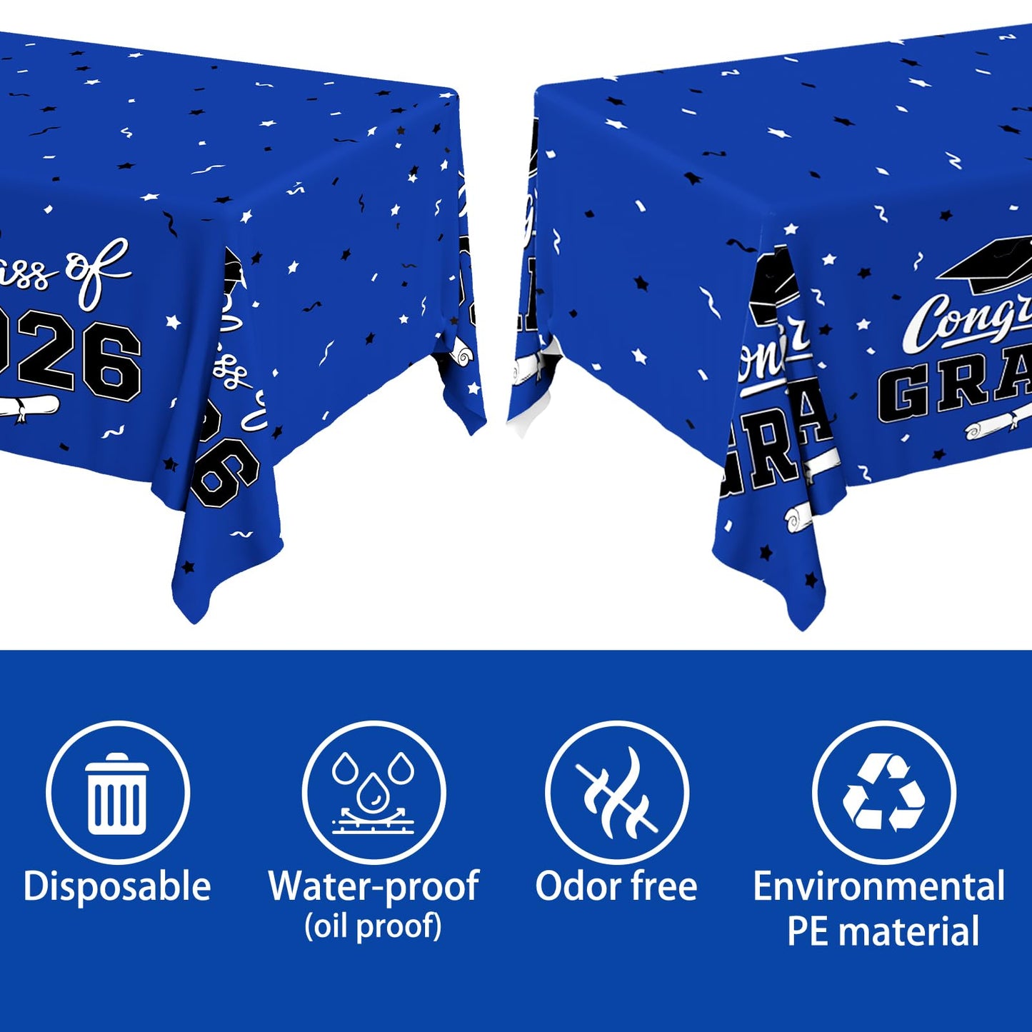 Gatherfun 2026 Graduation Decorations : 2-Pack Congrats Grad Disposable Tablecovers - Class of 2026 Red Themed Table Cloths, for Graduation Party Supplies & Graduation Backdrop, 54" X 108" BST326L