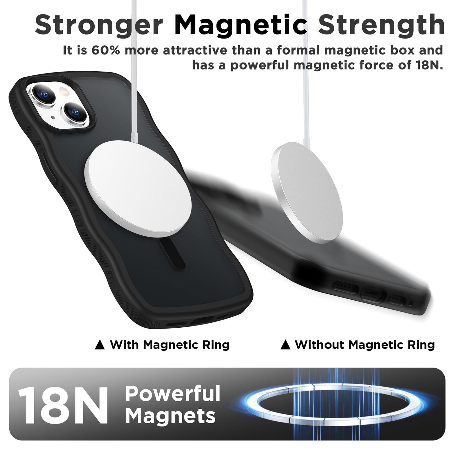Magnetic for iPhone 13 Pro Case, Compatible with MagSafe Cute Wave Non-Slip Translucent Matte Easier Grip Shockproof Phone Case for iPhone 13 Pro, Black WN420