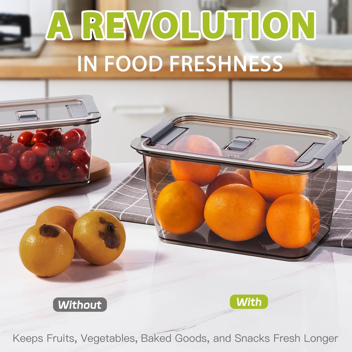 LUXEAR 4 Pack Fruit Vegetable Containers for Fridge, Produce Saver Container with Lids &Removable Colander BPA-free Refrigerator Storage Organizer for Fruit Vegetable, Berry, Meat keep Fresh Longer DD1210