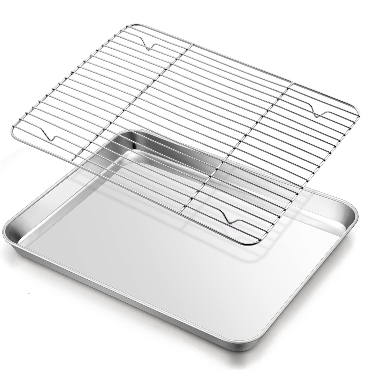 E-far Cookie Sheet with Rack Set, Half Sheet Baking Pan for Oven Cooking, 18”x13” Stainless Steel Rimmed Tray with Wire Cooling Rack for Roasting Broiling Bacon Meat Steak - Dishwasher Safe BST220