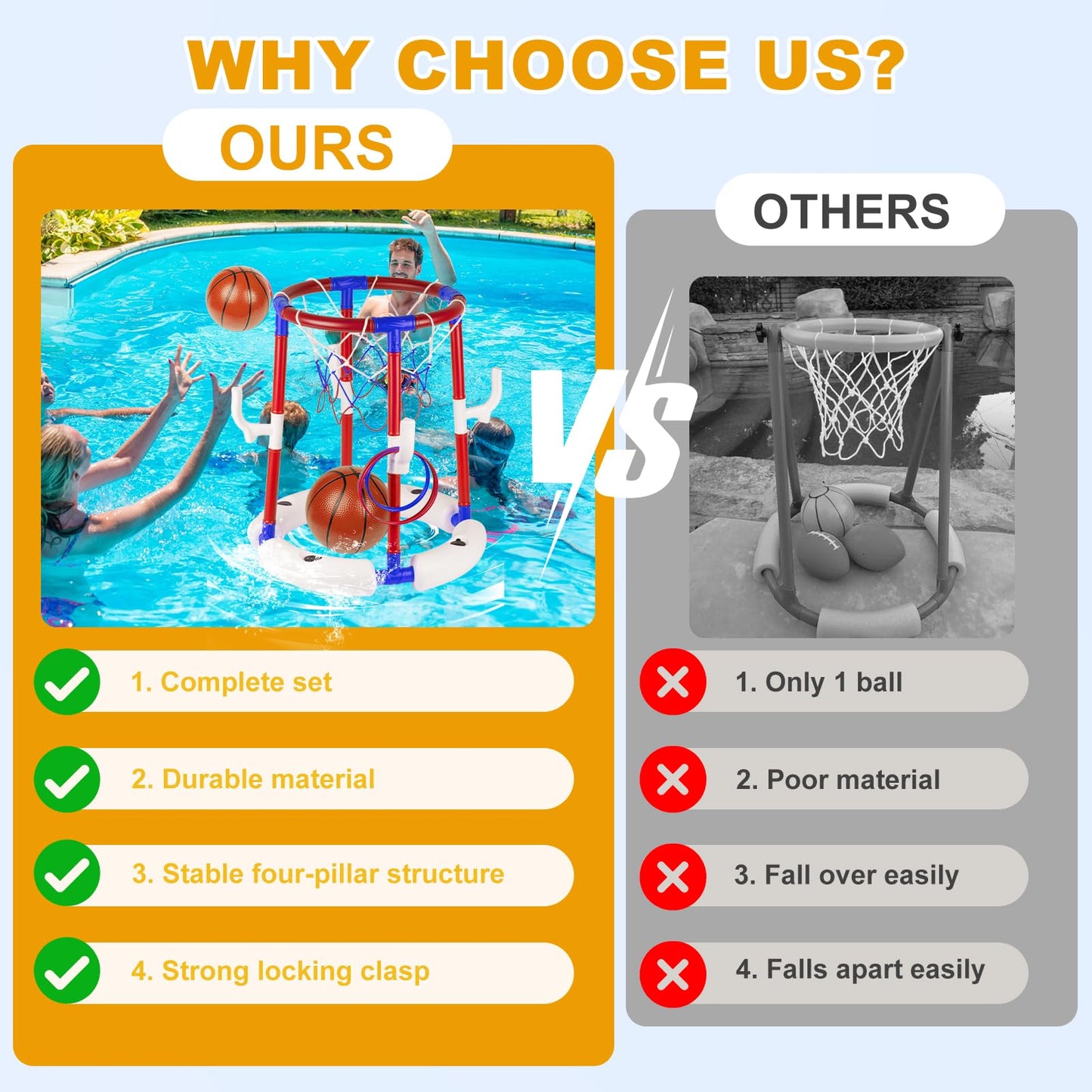 Taotuo Blue Floating Pool Basketball Hoop with Backboard, 2-in-1 Poor Toy Basketball & Ring Toss Game with 4 Balls, 6 Rings&Pump, Summer Pool Toys Outdoor Water Fun Family Party for Age 3-12 DD1210