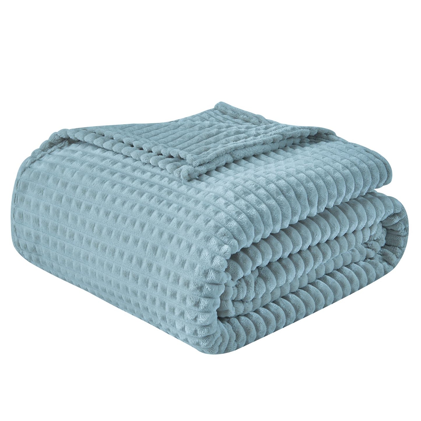 EMME Fleece Blanket, 3D Jacquard Throw Blanket for Couch and Bed, Soft Cozy and Fluffy Blankets Lightweight Luxury Flannel with Waffle Design (Navy Blue, 50" x 60") BST202