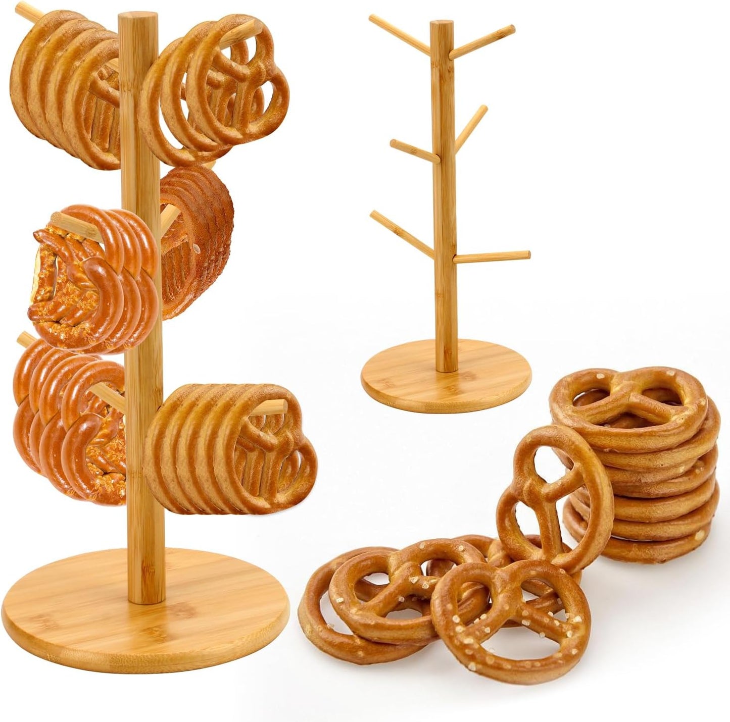 Pretzel Holder Stand, Bamboo Pretzel Rod Holder, Bamboo Tree-Shaped Pretzel Stand For Pretzel Display and Hanging Sausage Stand, Pretzel Holder for Christmas Wedding Birthday Treat Party (1PC) BST326L