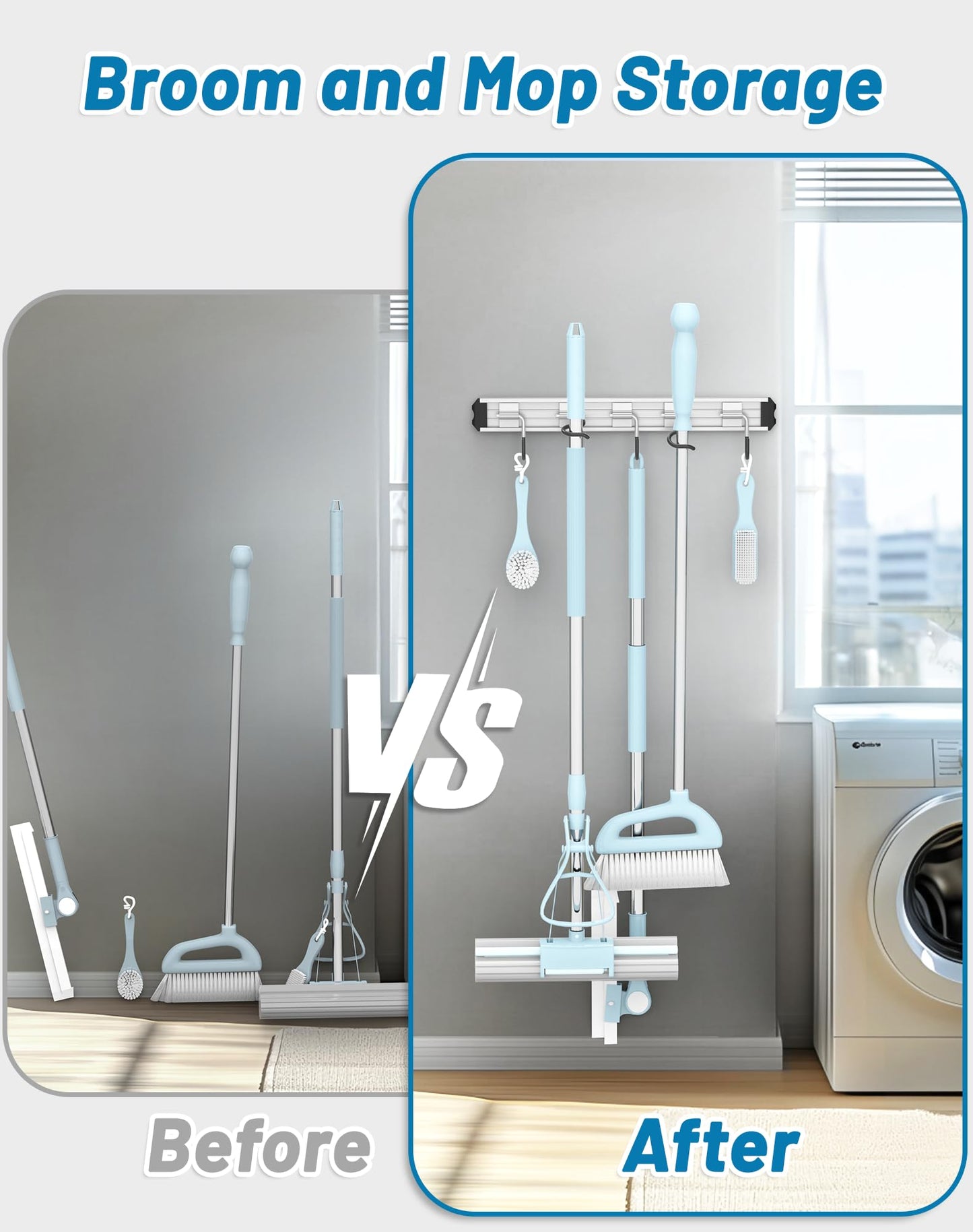Mop and Broom Holder Wall Mount Garden Tool Rack Organizer, Modern Style,Movable Aluminum Alloy Wall Mounted Hook 2 Pack,Storage Gift for Bathroom,Closet,Laundry Room,Garage,Tool Room(Black) BST220