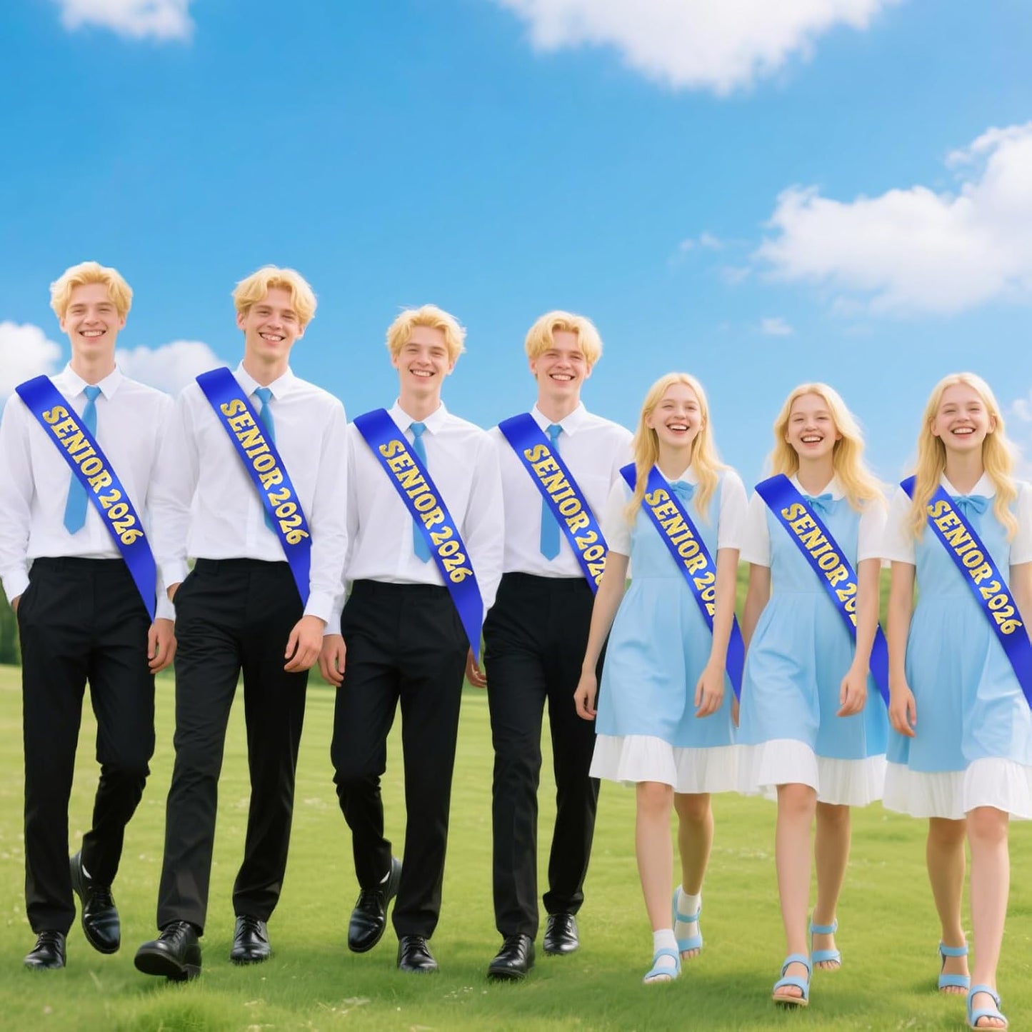 7 Pcs Senior Sashes 2026 Set, Blue Senior Satin Sash with Gold Letters for Class of 2026 Graduation Party Decorations Supplies Favors, Senior Sashes Class of 2026, Graduation Sash 2026 BST220