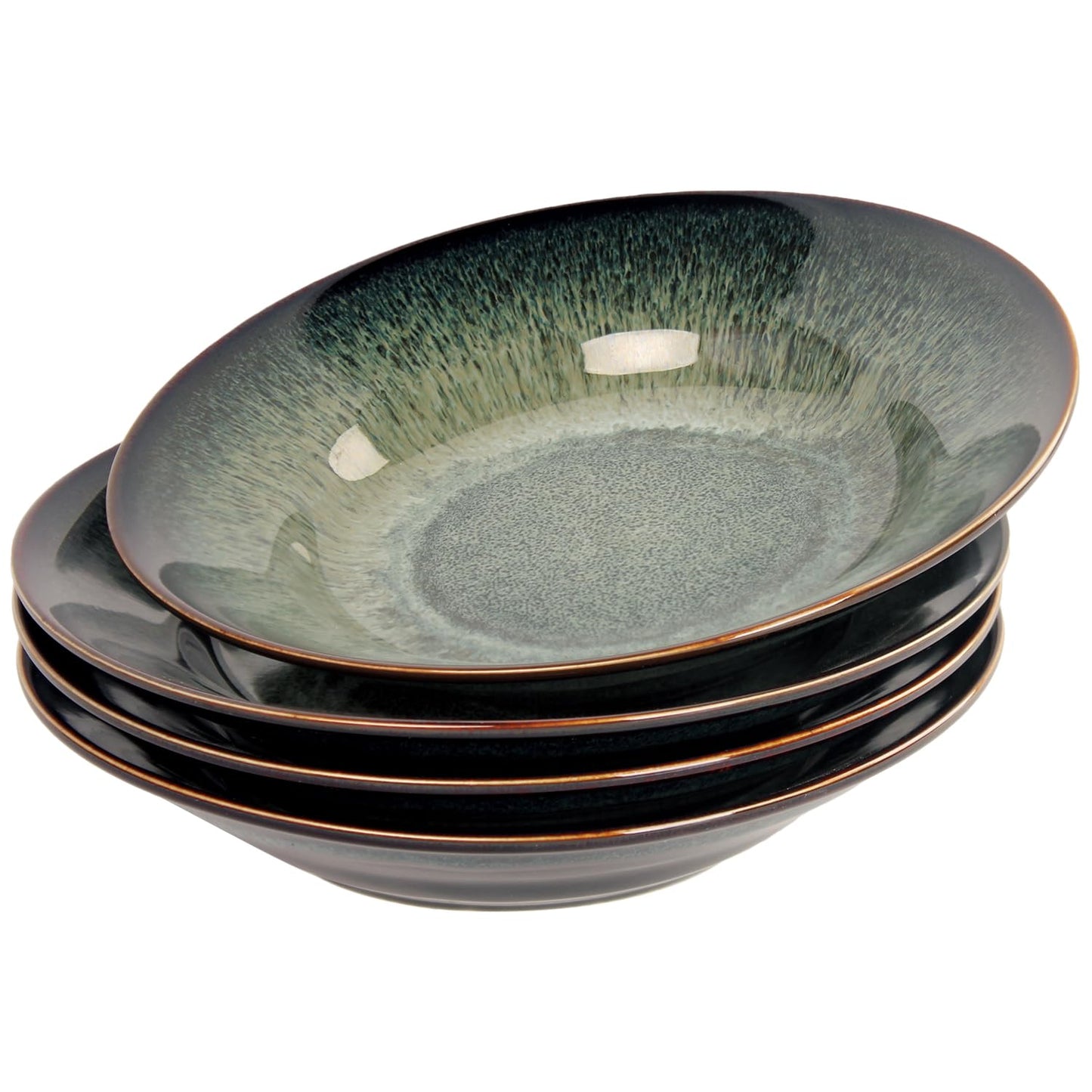 Ceramic Rimmed Soup Plate, Soup Bowl 6.4 oz, Pasta Bowl Set of 4, Shallow Bowl Plate with Rim, Best choice for high-end restaurants, hotels, and foodies, Teal reactive glaze, 9.3 Inch BST202