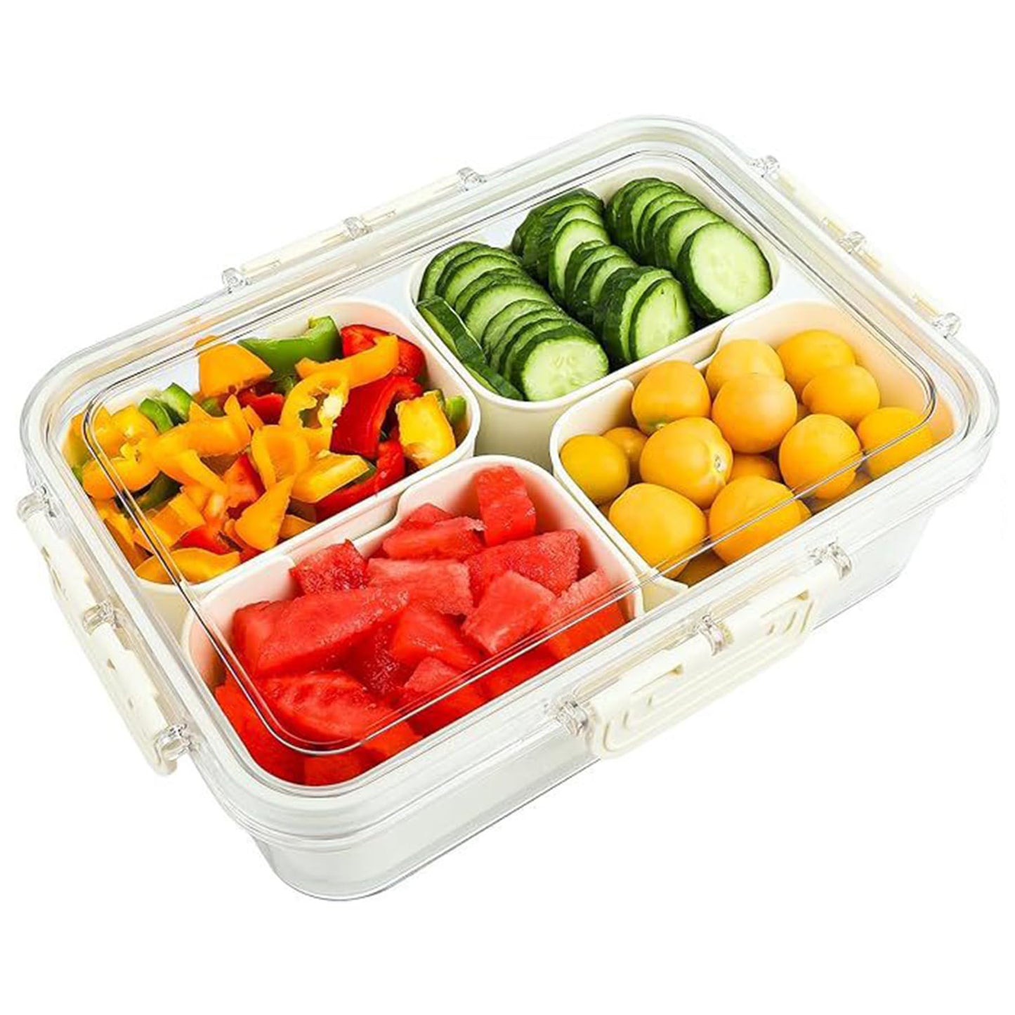 VOUKEN 2PCS Plastic Divided Serving Tray with Lid Snackle Box Charcuterie Container Portable Snack Platters Organizer for Candy, Fruits, Snacks, Nuts, for Party, Entertaining, Picnic (8 Compartment) BST326H