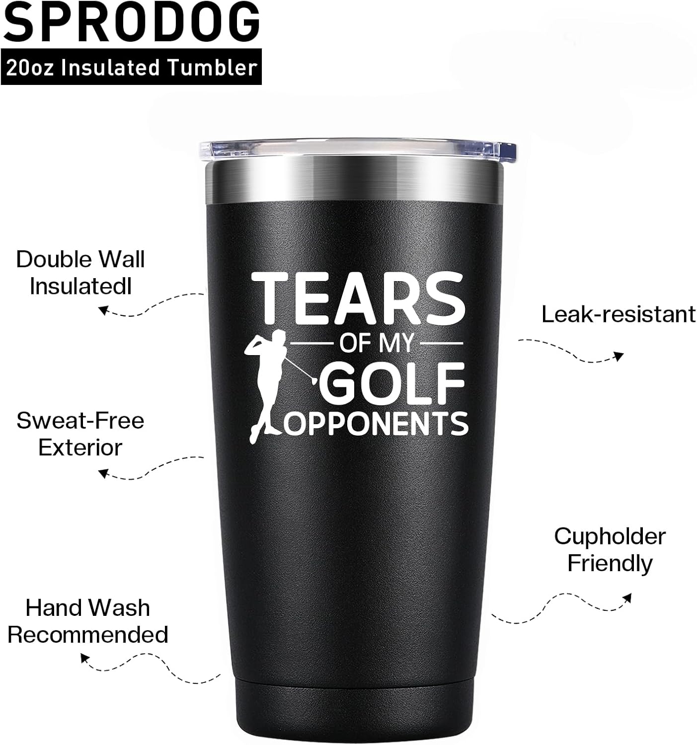 Golf Gifts for Men, Golfers, Father's Day Birthday Christmas Gift for Golf Lover Dad Husband, Vacuum Coffee Mug, 20oz Tumbler Black BST326H