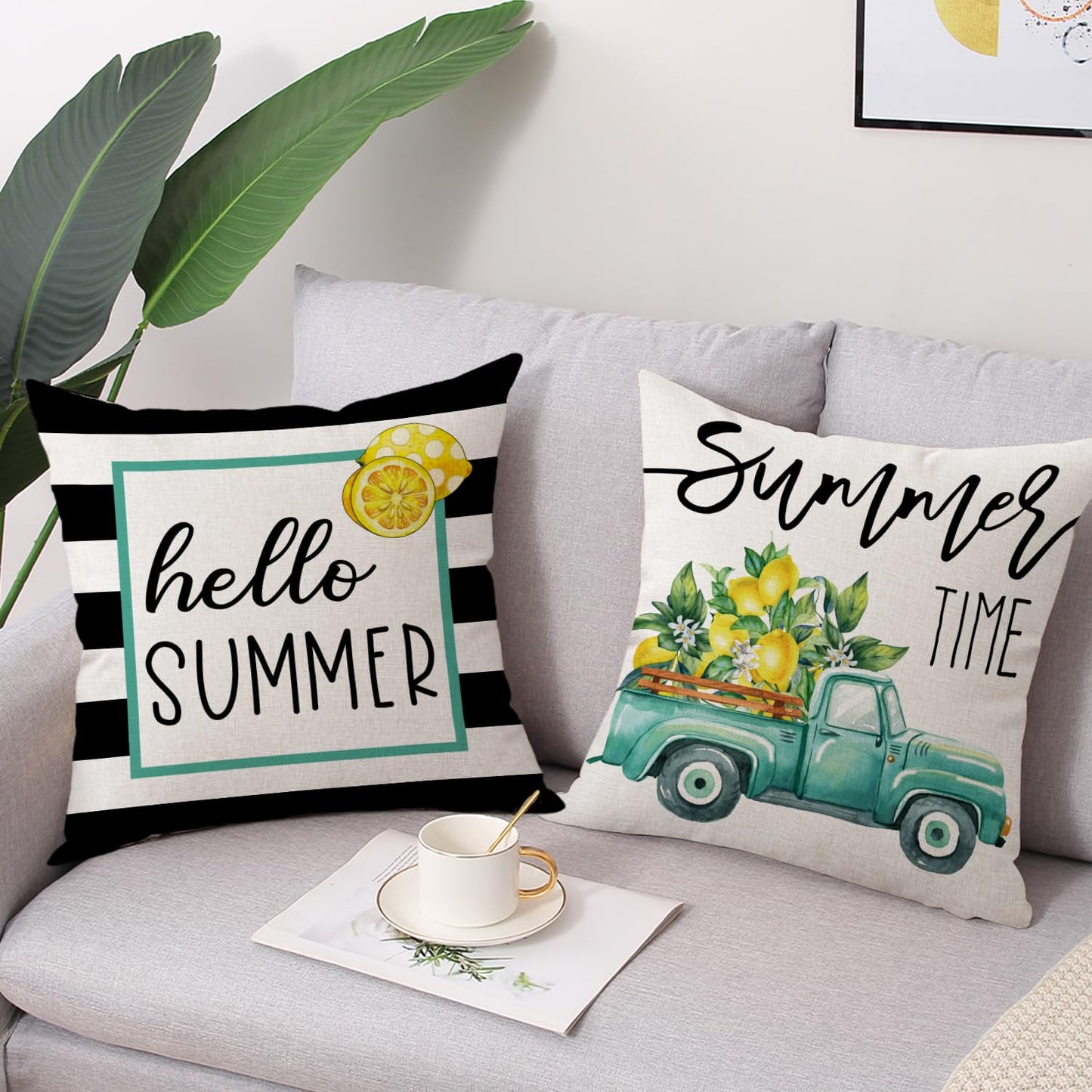 Spring Easter Pillow Covers 18x18 Set of 2 Rabbit Bunny Carrot Truck Spring Flowers Decorative Throw Pillow Covers for Home Office Sofa Bed Couch BST326L