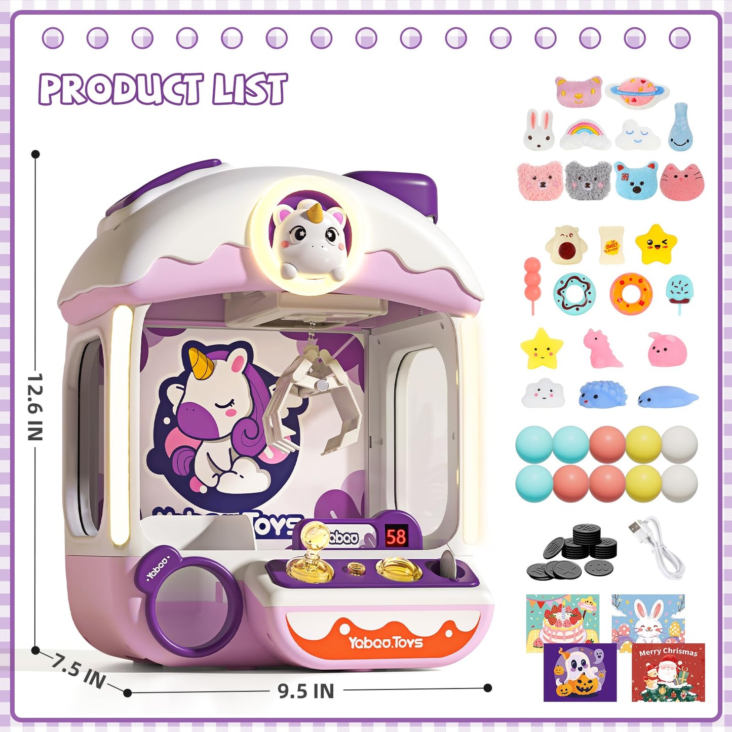 64 PCS Large Claw Machine for Kids Bunny, Vending Machine Toys for Girls 5 6 7 8 Year Old, Candy and Prize Electronic Dispenser Game Ages 5-7 6-8, Birthday Gift for 3 4 5 6 Year Old DD1210