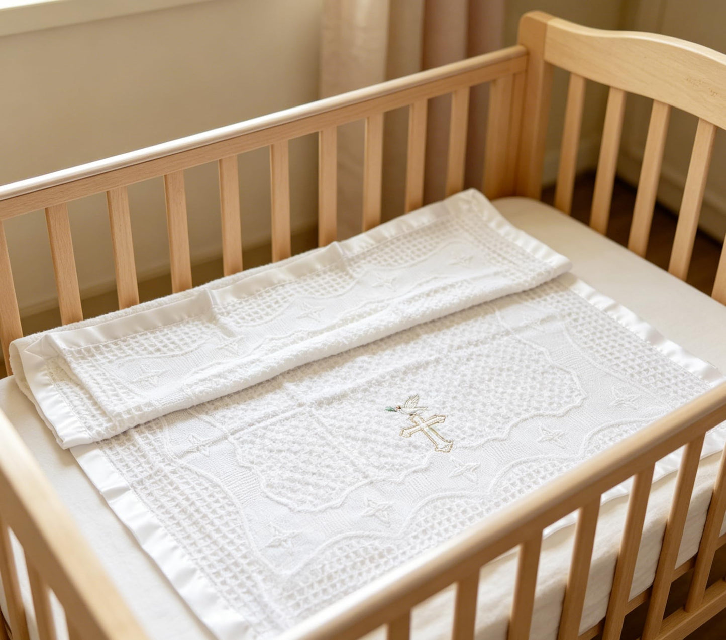 Baby Blanket White Baptism Gifts for Girl Boys First Communion Christening Christian Gifts for Kids White Soft Crochet Knitted Towel BST326H